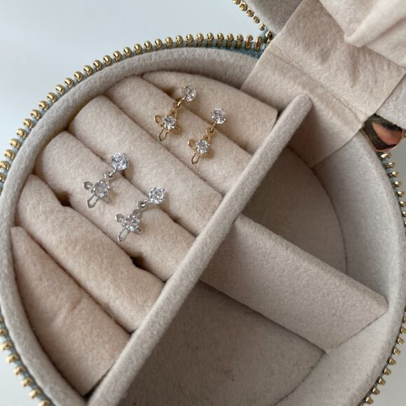 NWT Penelope Cross Earrings // 10kt Italian Solid Gold + CZ (Yellow Gold) - Picture 10 of 11